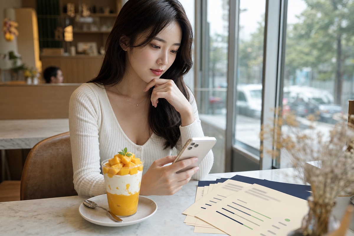 사기 전에 확인하는 장면 — 컨셉